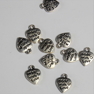 Charm Anhänger | 10x Herz im Set | nickel